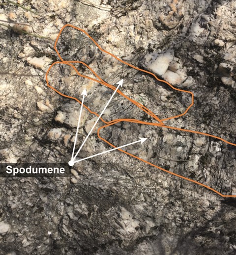 Spodumene minerals within a pegmatite outcrop at the Barroso Lithium Project thumbnail image