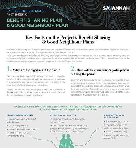 Barroso Lithium Project Fact Sheet – Benefit Sharing Plan/ Good Neighbour Plan thumbnail image